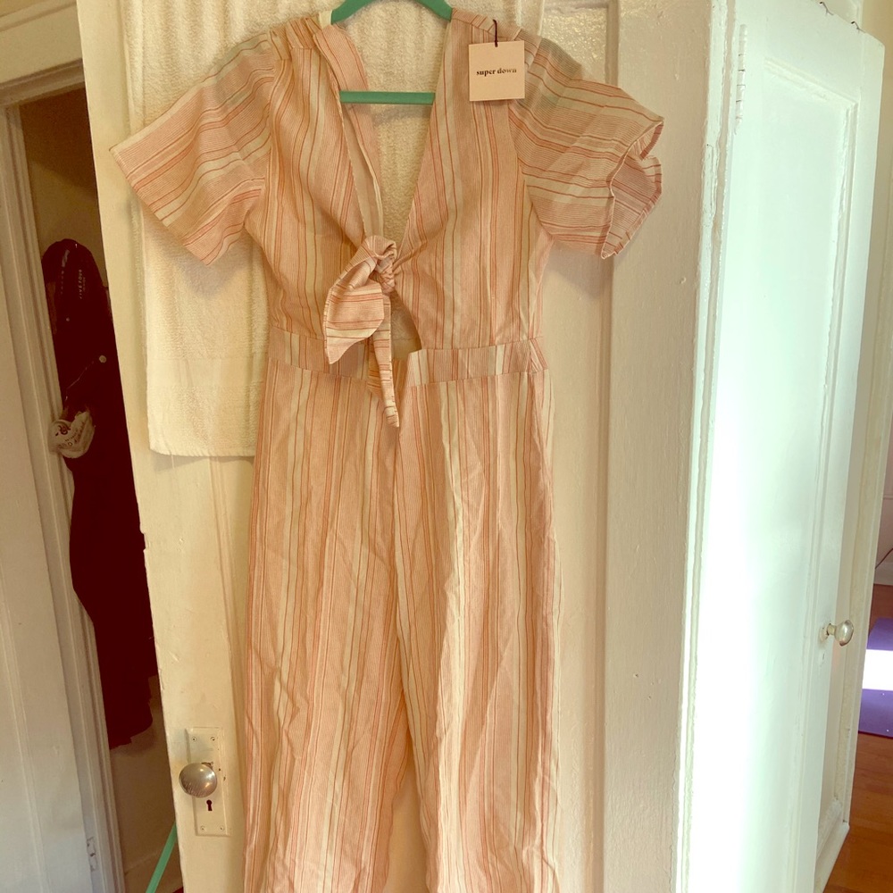 Super cute jumpsuit - orange and white stripes M